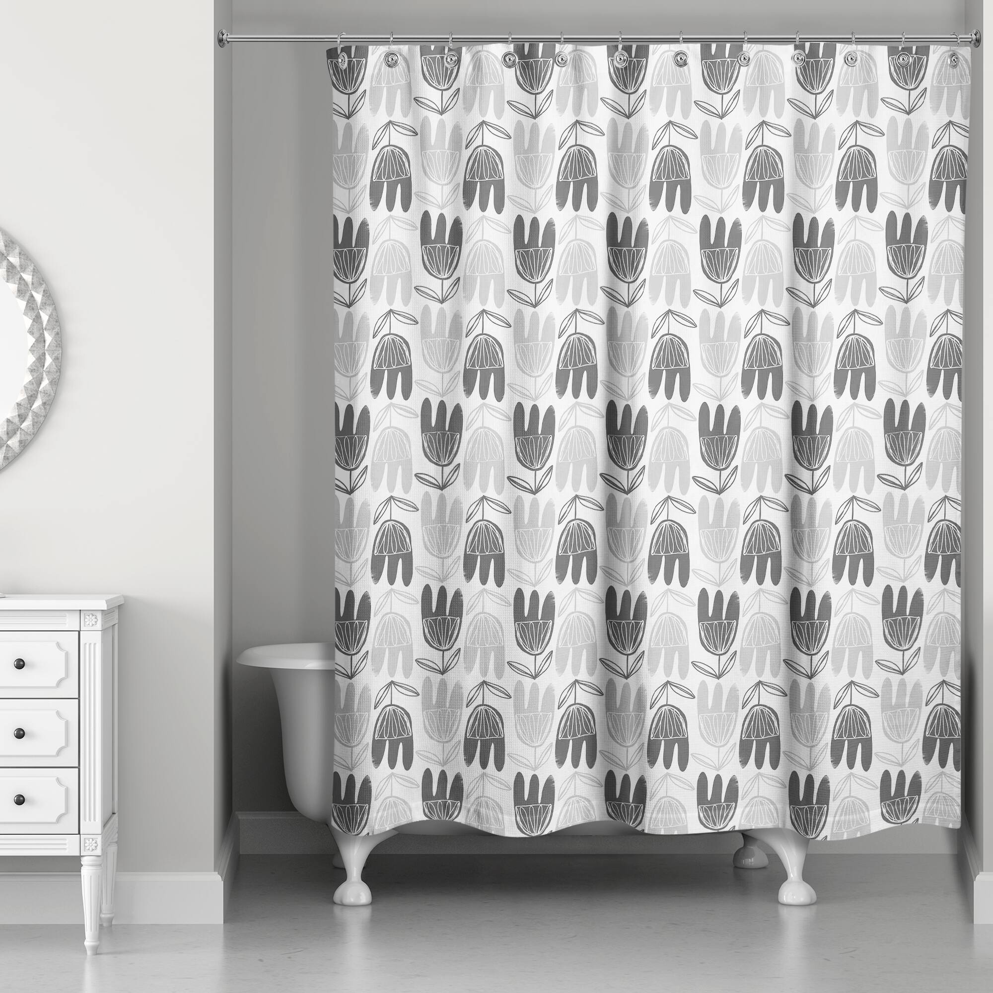 Mid Mod Gray Florals 71" x 74" Shower Curtain